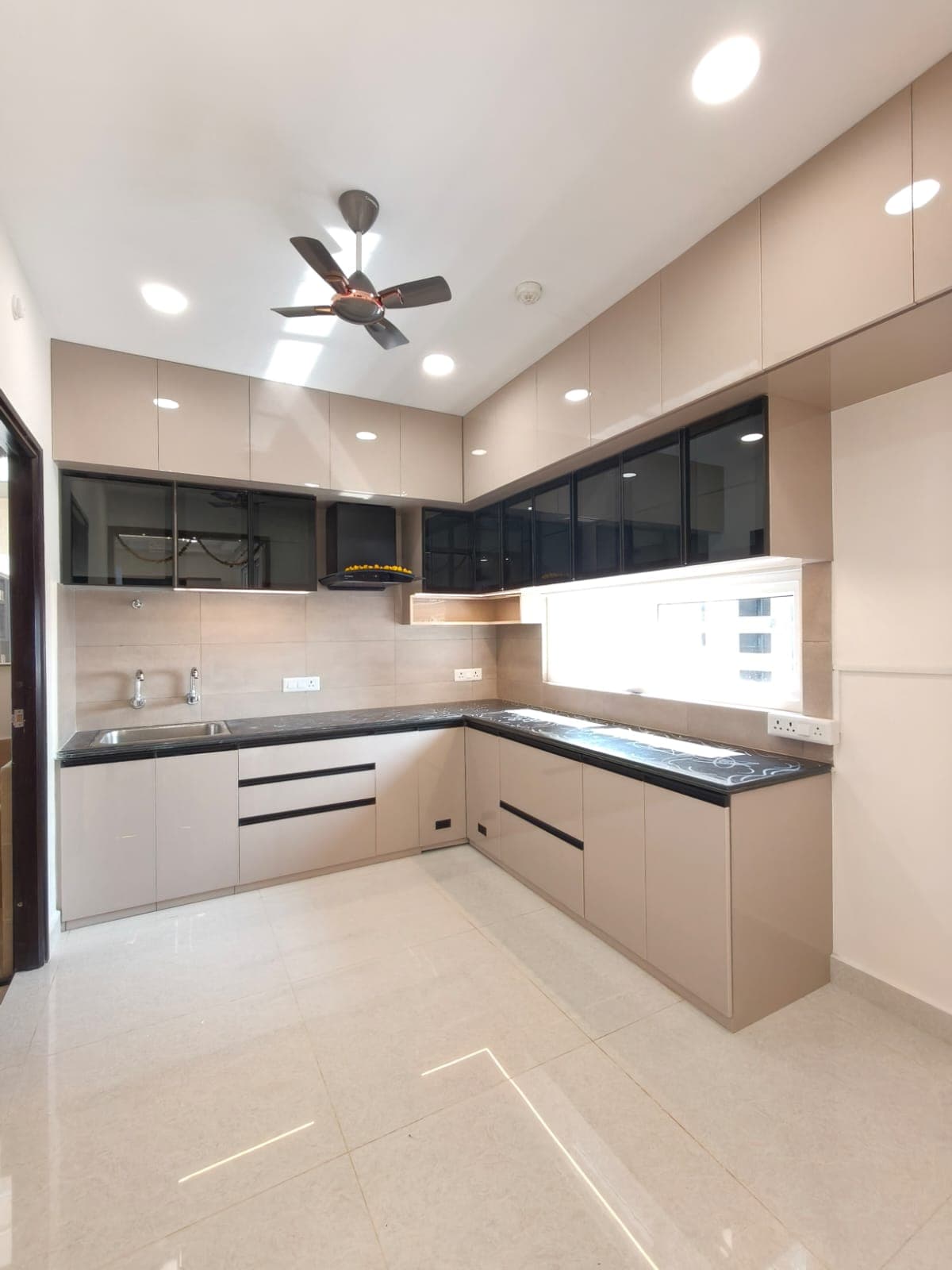 Beige Gloss Modular Kitchen
